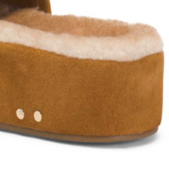 NEW BEEK Pelican Shearling Platform Slides caramel for women 259 7T4M - Picture 4 of 4